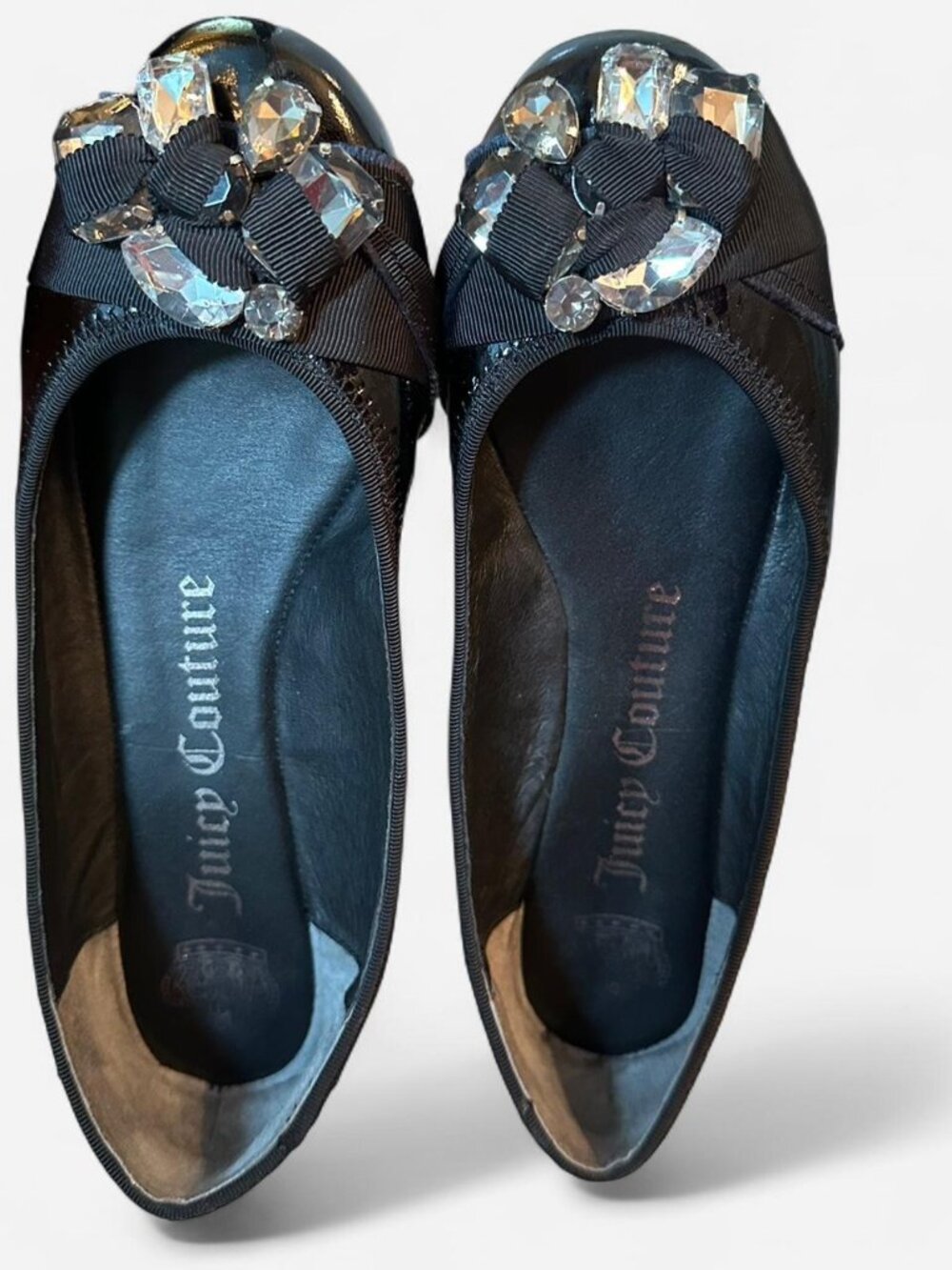 Black Juicy Couture flats with rhinestone details